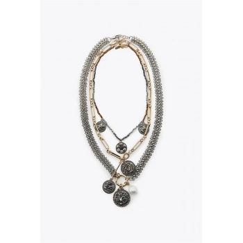 3lü Madalyon Zincir Kolye - ÇOK RENKLİ