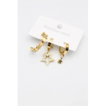 3lü Yıldız Küpe - Altın