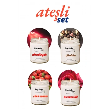 4 Adet Doğal Özel Seri Kokulu Dekoratif Kavanoz Mum 4X210 cc - Ateşli Set - RYL