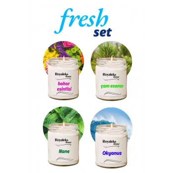 4 Adet Doğal Özel Seri Kokulu Dekoratif Kavanoz Mum 4X210 cc - Fresh Set - RYL
