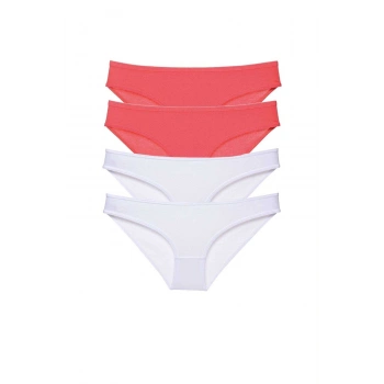 4 adet Eko Set Likralı Kadın Slip Külot Fuşya Beyaz