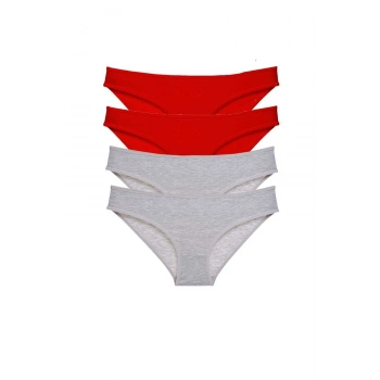 4 adet Eko Set Likralı Kadın Slip Külot Kırmızı Gri