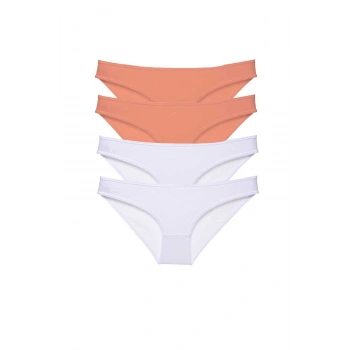 4 adet Eko Set Likralı Kadın Slip Külot Pudra Beyaz