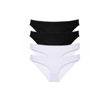 4 adet Eko Set Likralı Kadın Slip Külot Siyah Beyaz