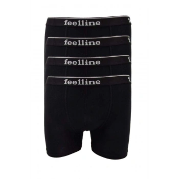 4 adet Feelline Siyah Pamuklu Doğal Likralı Erkek Boxer