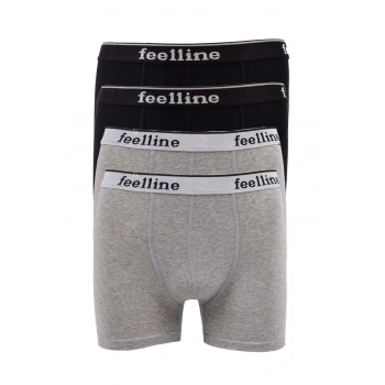 4 adet Feelline Siyah ve Gri Pamuklu Doğal Likralı Erkek Boxer