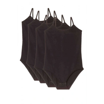 4 Adet İp Askılı Kadın Çıtçıtlı Body Siyah