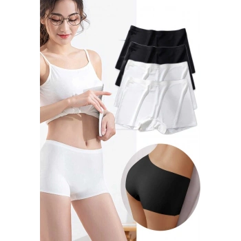 4 Adet Kadın Dikişsiz Görünmez İz Yapmaz Mini Şort Boxer Siyah Beyaz
