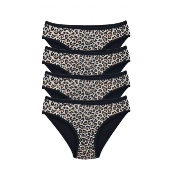 4 Adet Leopar Desenli Likralı Yumuşak Dokulu Kadın Slip Külot