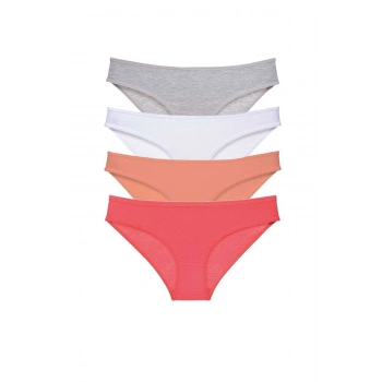 4 adet Süper Eko Set Likralı Kadın Slip Külot Gri Beyaz Pudra Fuşya