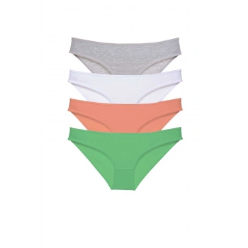 4 adet Süper Eko Set Likralı Kadın Slip Külot Gri Beyaz Pudra Yeşil
