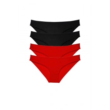 4 adet Süper Eko Set Likralı Kadın Slip Külot Siyah Kırmızı