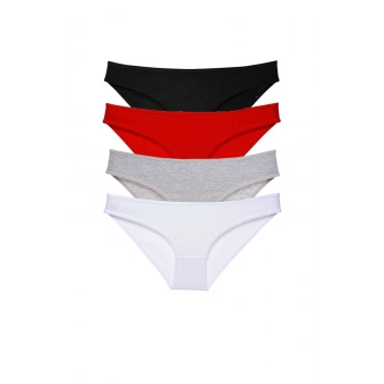 4 adet Süper Eko Set Likralı Kadın Slip Külot Siyah Kırmızı Gri Beyaz