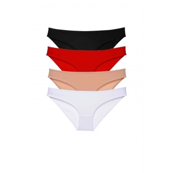 4 adet Süper Eko Set Likralı Kadın Slip Külot Siyah Kırmızı Ten Beyaz