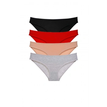 4 adet Süper Eko Set Likralı Kadın Slip Külot Siyah Kırmızı Ten Gri