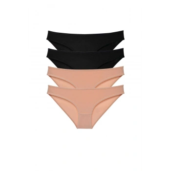 4 adet Süper Eko Set Likralı Kadın Slip Külot Siyah Ten
