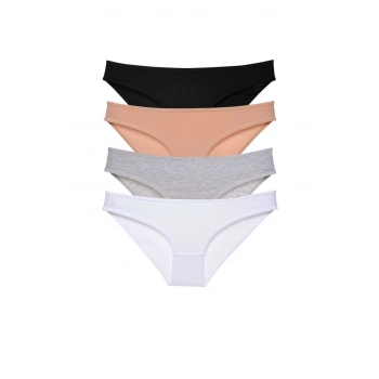 4 adet Süper Eko Set Likralı Kadın Slip Külot Siyah Ten Gri Beyaz