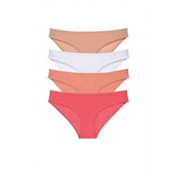 4 adet Süper Eko Set Likralı Kadın Slip Külot Ten Beyaz Pudra Fuşya
