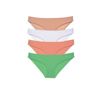4 adet Süper Eko Set Likralı Kadın Slip Külot Ten Beyaz Pudra Yeşil