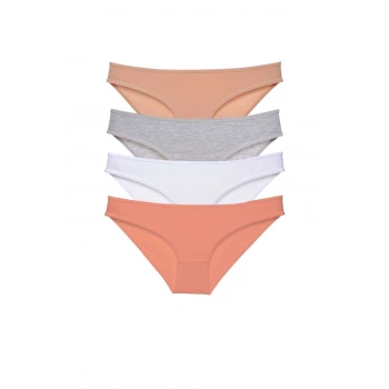4 adet Süper Eko Set Likralı Kadın Slip Külot Ten Gri Beyaz Pudra