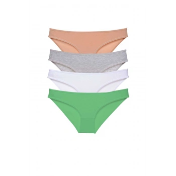 4 adet Süper Eko Set Likralı Kadın Slip Külot Ten Gri Beyaz Yeşil