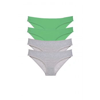 4 adet Süper Eko Set Likralı Kadın Slip Külot Yeşil Gri
