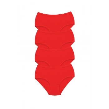 4 Adet Tutku Kadın Yüksek Bel Bato Kalın Lastik Külot Kırmızı