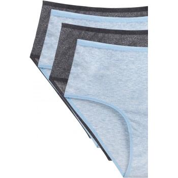 4lü Yeni Seri Renkli Yüksek Bel Fitilli Ribana Bato Külot Turquaz Gri