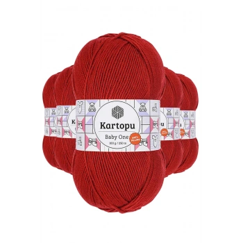 5 Adet Baby One Tüylenmeyen El Örgü İpi Yünü Koyu Kırmızı K129