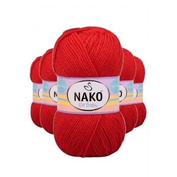 5 Adet Elite Baby El Örgü İpi Tüylenmeyen Bebek Yünü Alev Kırmızı 207