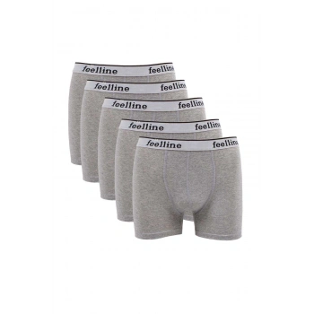 5 adet Feelline Gri Pamuklu Doğal Likralı Erkek Boxer