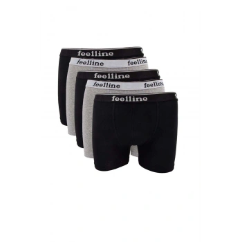 5 adet Feelline Siyah ve Gri Pamuklu Doğal Likralı Erkek Boxer