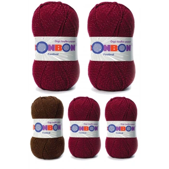 5 Adet Festival Simli Örgü İpi Yünü Renk No:220