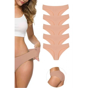 5 Adet Kadın Dikişsiz Lazer Kesim Esnek İz yapmayan Külot Ten