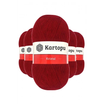 5 Adet Kristal Çift Katlı El Örgü Lif İpi Koyu Kırmızı K125