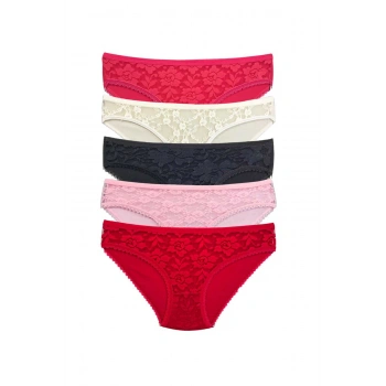 5 Adet Önü Dantelli Transparan Kadın Slip Külot S59