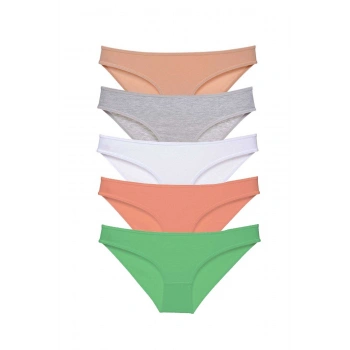 5 adet Süper Eko Set Likralı Kadın Slip Külot Ten Gri Beyaz Pudra Yeşil