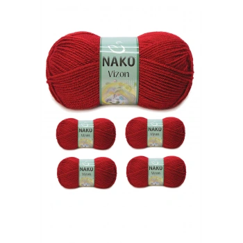 5 Adet Vizon Premium Akrilik El Örgü İpi Yünü Renk No:1175 Koyu Kırmızı