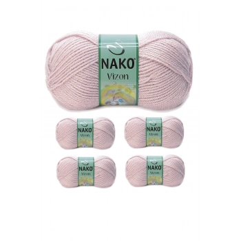 5 Adet Vizon Premium Akrilik El Örgü İpi Yünü Renk No:318 Gül Goncası