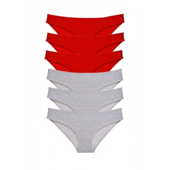 6 adet Eko Set Likralı Kadın Slip Külot Kırmızı Gri