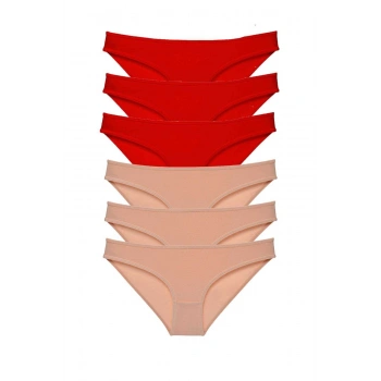 6 adet Eko Set Likralı Kadın Slip Külot Kırmızı Ten