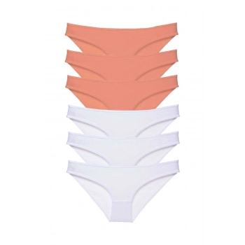 6 adet Eko Set Likralı Kadın Slip Külot Pudra Beyaz