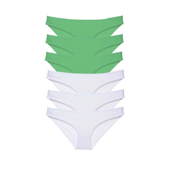 6 adet Eko Set Likralı Kadın Slip Külot Yeşil Beyaz