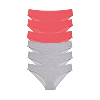 6 adet Süper Eko Set Likralı Kadın Slip Külot Fuşya Gri