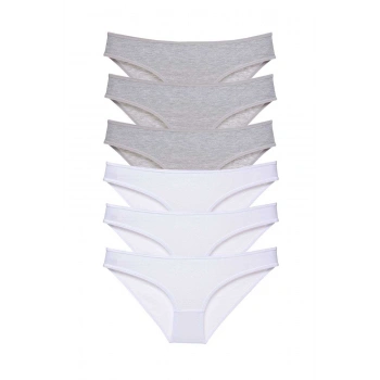 6 adet Süper Eko Set Likralı Kadın Slip Külot Gri Beyaz