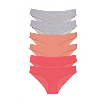 6 adet Süper Eko Set Likralı Kadın Slip Külot Gri Pudra Fuşya