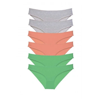 6 adet Süper Eko Set Likralı Kadın Slip Külot Gri Pudra Yeşil