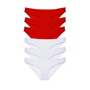 6 adet Süper Eko Set Likralı Kadın Slip Külot Kırmızı Beyaz