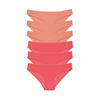 6 adet Süper Eko Set Likralı Kadın Slip Külot Pudra Fuşya