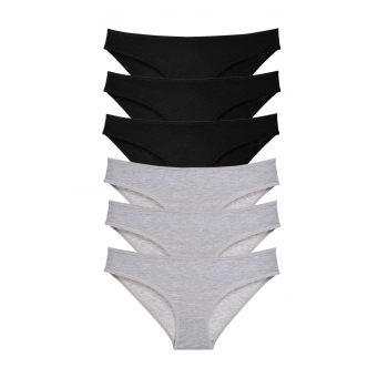 6 adet Süper Eko Set Likralı Kadın Slip Külot Siyah Gri